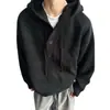 Estilo explosivo transfronterizo talla europea talla grande suéter con capucha para hombre tejido cleanfit otoño e invierno perezoso medio abierto venta al por mayor de fábrica