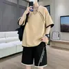 Traje deportivo casual de verano 2025 marca de moda para hombre estudiantes de secundaria y preparatoria niños grandes conjunto de manga corta y shorts