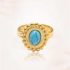 Anillo abierto de acero inoxidable turquesa para mujer, estilo europeo y americano, con diseño de mano de acero de titanio y diamantes retro transfronterizos.