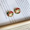 Pendientes redondos de estilo bohemio chapados en oro de la época medieval con combinación de perlas rojas y verdes, pendientes retro estilo Hong Kong.