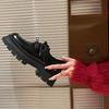 Nuevos Zapatos Pequeños de Cuero con Suela Gruesa para Otoño e Invierno 2024 para Mujer, Puntera Redonda, Mocasines de Estilo Británico, Zapatos Mary Jane con Cordones Aumentados