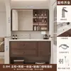 Gabinete de Baño Color Nogal, Lavabo de Madera Maciza Multicapa a Prueba de Humedad, Lavabo Integrado, Gabinete de Baño de Doble Cajón, Lavabo Integrado de Cerámica
