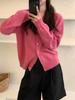 Cárdigan Suéter de Punto Redondo de Colores Dulces con Botones Dorados para Mujer Otoño e Invierno, Suéter de Punto Holgado Estilo Coreano para Mujer, Estilo Casual Japonés y Coreano