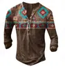 Nueva Camiseta de Manga Larga para Hombre de Moda Callejera Estilo Europeo y Americano de Venta Caliente Transfronteriza con Abertura Frontal, 7 Botones y Estampado Digital 3D