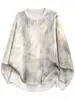 Sudadera tie-dye teñida con hilo y costuras de contraste diagonales para hombre, top casual retro vintage de corte holgado con cuello redondo, chaqueta retro moderna