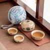 Juego de Té de Viaje Flintstone Azul y Blanco del Fabricante Taza Rápida de Cerámica Ruyi Juego para Beber Té al Aire Libre para una Persona