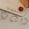 Conjunto de Anéis Europeu Estilo INS com Strass, Meia-Lua e Coração Vazado, Cor Aço, Joia de Mão Aberta Exquisita e Versátil para Mulheres