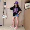 Camiseta de Manga Corta para Niña 2026 Nuevo Estilo Coreano Top Ropa de Verano para Niños Camiseta de Manga Larga para Niña Grande Negra