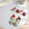 Calcetines de Cristal para Mujer, Seda de Vidrio, Calcetines Cortos Rosas Finos de Tul para Verano, Lindos Calcetines Transparentes de Malla con Encaje