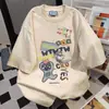 Diseño Creativo Mundo Brumoso Estilo Harajuku Gatito Rompecabezas Graffiti Verano Nuevo Camiseta de Manga Corta Top de Media Manga para Mujer