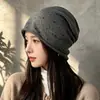 Gorro de tricô estilo coreano ins com padrão de estrelas e borda enrolada para mulheres, gorro casual de outono oversized, chapéu slouchy versátil