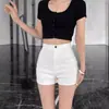 Pantalones cortos blancos ajustados de cintura alta para chica, pantalones casuales ultracortos para mujer, shorts ajustados sexy de verano para mujeres petite