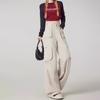 Calças de Trabalho Retas Vermelhas Ankola Estilo Americano Femininas Vibe Vintage High Street Design Personalizado de Bolso Grande Jeans de Perna Larga