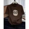 Camiseta de algodón puro de manga corta con cuello semi-alto, elegante y estilosa, para mujer, corte ajustado, casual y versátil, adecuada para otoño