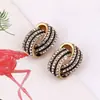 Brincos Personalizados Estilo Europeu e Americano, Brincos Cravejados de Diamante em Ouro 18K para Mulheres, Acessórios Modernos e Personalizados, Brincos de Argola Dupla, Sexy e Tendência