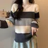 Suéter de Punto con Rayas en Contraste Estilo Coreano Estilo Perezoso para Mujer Otoño Temprano Nuevo Ajuste Holgado Adelgazante Suéter de Punto con Cuello en V para Mujer