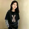 Camiseta de algodón puro para niña, estilo dos piezas falsas, manga larga, primavera y otoño, estilo coreano, camiseta básica elegante para niños mayores, top de moda infantil