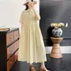 Vestido Plisado Artístico Estilo Mori Girl Japonés con Cuello de Solapa para Mujer, Vestido Largo Suelto y Casual de Verano