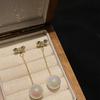 Pendientes de botón con lazo de circonita de lujo ligero de alta calidad de Corea del Sur con aguja de plata S925 para mujer, dos piezas con borla larga y perla