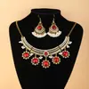 Conjunto de Collar y Pendientes de Girasol Retro Europeo y Americano Colorido Incrustado de Diamantes, Joyería de Estilo Étnico Bohemio Más Vendida Transfronteriza