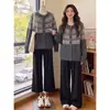 Suéter de punto jacquard Fair Isle vintage estilo coreano con cuello redondo para mujer, nuevo otoño e invierno, holgado, casual, versátil, chaqueta cárdigan de punto