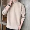 Camiseta top masculina transfronteiriça da moda primavera e outono, com forro de fleece, espessa, de manga longa, camisa base de gola alta, moletom de veludo alemão
