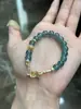 Pulsera de Perlas Imitación Jade Azul Agua Estilo Liu Yuning con Alta Apariencia, Pulsera de Círculo Único Fresca y Elegante, Accesorios para Hombres y Mujeres