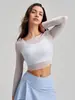 Nueva Ropa de Yoga de Malla para Mujer, Conjunto de Dos Piezas para Deporte y Pilates, Top de Fitness Fresco de Malla con Borde Enrollado y Sensación de Piel Desnuda con Mangas Largas