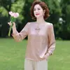 Roupas para mulheres de meia-idade e idosas, novos tops estilosos de início de outono, roupas para mães, camisas elegantes estilo chinês, blusas de tricô para avós