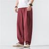 Pantalones Casuales Rectos de Algodón Lino Estilo Chino Otoño Talla Grande Sueltos Retro Lino Bombachos Estilo Chino Pantalones Largos de Pierna Ancha