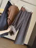 Pantalones de pierna ancha de ocho puntos de lana de alta gama para mujer, nuevo estilo de otoño, petite, cintura alta, adelgazantes, cubren la cadera, holgados, casuales, de pierna recta