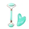 Massageador Rolo de Quartzo Rosa de Duas Cabeças Conjunto de Raspagem Placa de Raspagem em Forma de Coração de Resina Instrumento Especial de Beleza Facial Universal