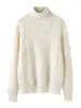 Tricô Twist Gola Alta 100% Lã Pura Feminino Outono e Inverno Tricô Trançado Retrô Slim Outer Top Quente