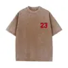 Nueva camiseta vintage lavada de algodón puro con cuello redondo, manga corta, diseño estampado, top casual holgado de verano moderno y fresco
