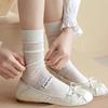Calcetines Blancos de Algodón Puro Estilo Ballet Media Pantorrilla para Mujer Delgados Transpirables Malla Hueca Transpirable Verano