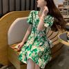 Falda Floral Verde Estilo Hepburn Francés, Moderna y Rejuvenecedora, Persona Pequeña Juguetona, Falda Platycodon Fresca para Vacaciones de Verano, Moderna