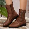 Botas Martin Novos Outono Inverno Transfronteiriças Femininas Zíper Lateral Cadarço Bico Redondo Salto Baixo Botas Curtas Confortáveis Versáteis Tamanho Grande Comércio Exterior Feminino