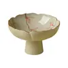 Prato de Frutas com Pé Alto em Freixo, Prato de Frutas Secas em Cerâmica, Prato para Lanches de Chá, Prato Display de Lanches com Flor de Magnólia Pintada à Mão, Prato de Lanches Doméstico