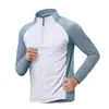 Camiseta de entrenamiento para gimnasio para hombre, suave y amigable con la piel, de manga larga, transpirable, no produce sudoración, con media cremallera, camiseta de secado rápido