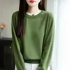 Suéter de malha de algodão puro com gola redonda para mulheres, nova coleção outono/inverno 2025, de manga comprida, modelagem solta, estilo pullover, atacado