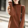 Nuevo Suéter de Punto de Lana Cachemir Otoño/Invierno 2026 Cuello Alto Medio Medio Abierto Manga Larga Abotonado Color Sólido Top de Lana