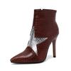 Botas de Moda Europea y Americana para Mujer con Tacón Fino Puntiagudo y Bloques de Color Talla Grande Botines Cortos 2010