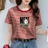 Nueva Camiseta Rayada Casual de Manga Corta Talla Plus para Verano, Top Holgado Versátil y Adelgazante con Cuello Redondo para Mujer