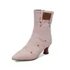 Botas de cuero de moda coreana para mujer, punta afilada, mezclilla, cremallera lateral, botas cortas con zapatos de mujer 40-48, botas de comercio exterior