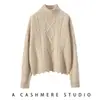 Suéter de Punto de Cachemira Grueso de Seis Hilos y Tres Puntos para Mujer de Cuello Alto Medio Suéter de Jacquard Tridimensional Camiseta Básica de Punto Casual