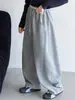 Calça de Moletom Feminina com Patchwork na Cintura e Perna Larga, Novo Estilo Primavera e Outono, Calça Esportiva Casual Solta para Crianças Mais Velhas, Design Patchwork Cinza e Azul