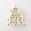 Nuevo Vestido de Verano para Niñas con Estampado de Moños, Mangas Volantes de Color Contrastante, Falda de Algodón con Cuello Redondo, Ropa Infantil de Moda de Comercio Exterior