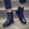 Botas Martins outono e inverno com forro de lã acolchoado vento britânico preto ferramentas sapatos masculinos de couro sapatos de algodão quentes altos uma geração de cabelo