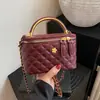 Bolso Caja Bordado Acolchado de Diamantes Estilo Pequeño Fragante Transfronterizo Bolso Cruzado Cuadrado Pequeño de Moda Bolso de Mano con Cadena