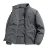 Jaqueta de trabalho masculina, corte solto, outono/inverno, forrada com fleece, gola alta, reversível, estilo simples e casual, com múltiplos bolsos